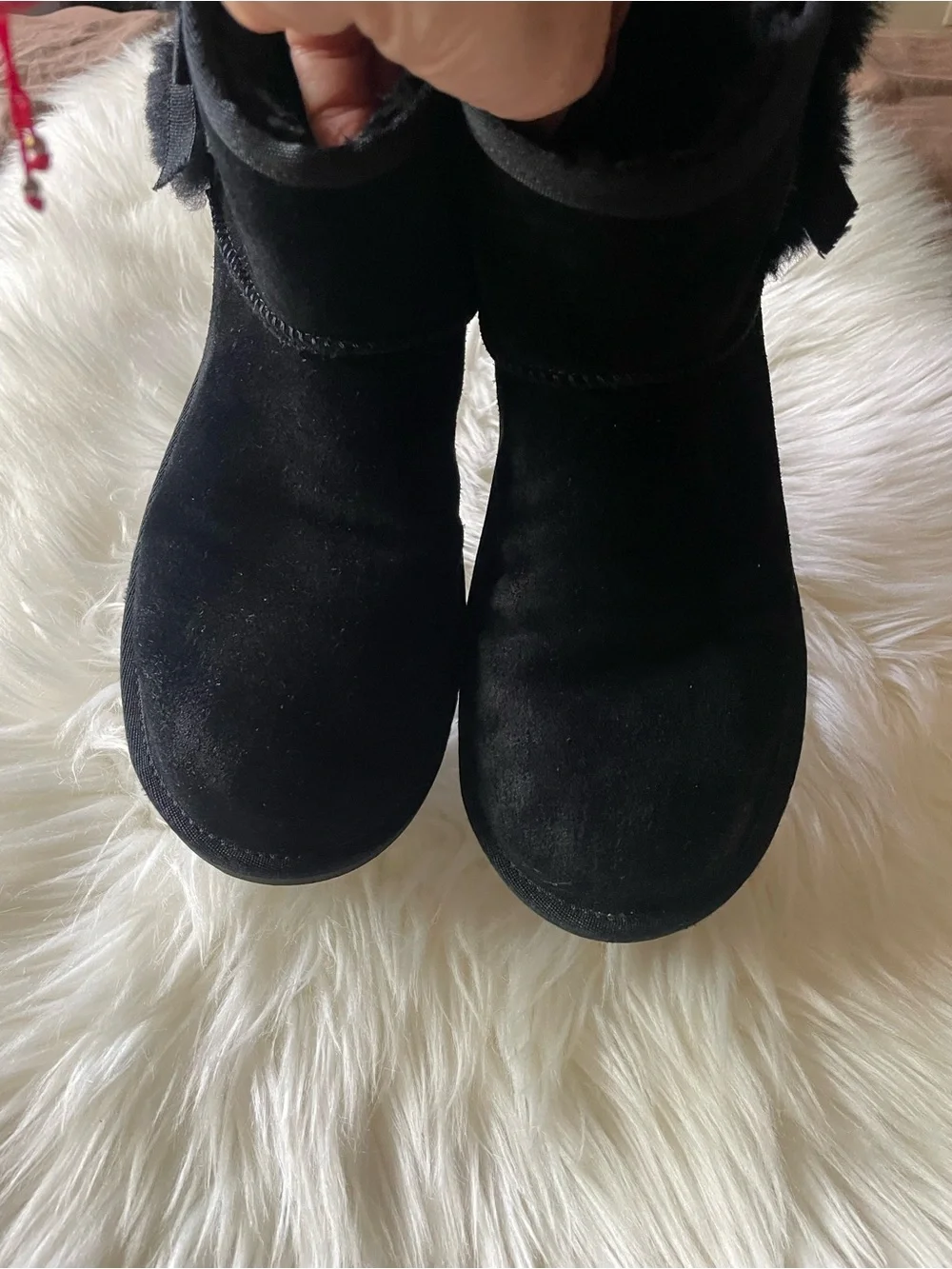 Koolaburra Black Suede Ankle Boot with Bow Accent